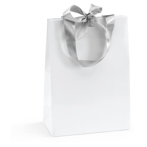 25 sacs pelliculés avec fermeture par nœud satin 120 x 70 x 160 mm blanc