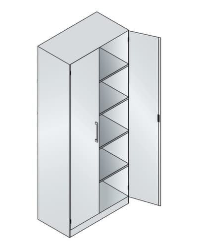 C+P Flügeltürenschrank Asisto, 5 Ordnerhöhen, RAL9006 Weißaluminium/Ahorn