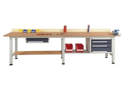 Anbautisch für Montagetisch mit schwerem Gestell, Breite x Tiefe 1250 x 750 mm, Platte hellgrau