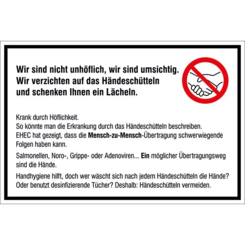 Hygieneaushang Händeschütteln vermeiden, "Händeschütteln vermeiden!"