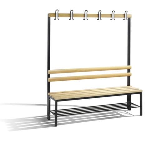 C+P Banc vestiaire gris noir avec crochets et lames en bois