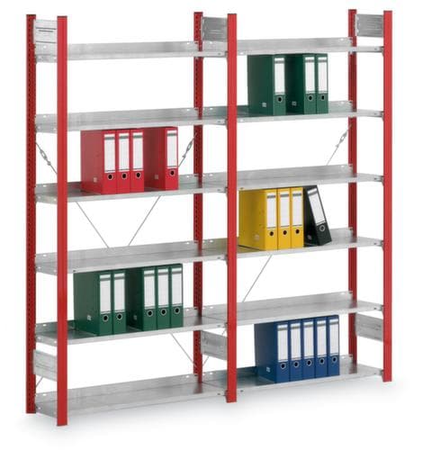 hofe Porte-documents sans vis Zone de fixation pour une utilisation des deux côtés, 7 tablettes, RAL3000 rouge feu/RAL9006 aluminium blanc