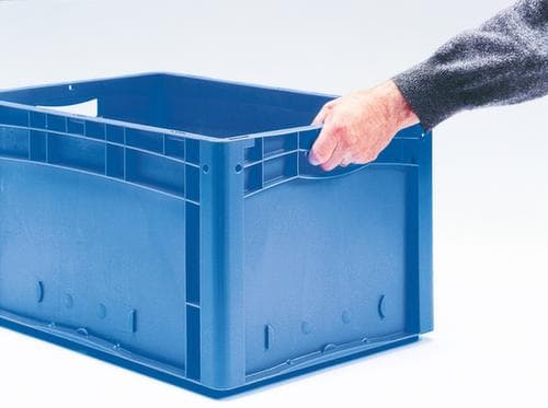 Bac gerbable norme Europe Ergonomic avec double fond nervuré + parois + fond ajourés, bleu, capacité 62 l