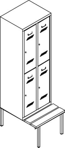 PAVOY Armoire vestiaire à deux niveaux Basis avec banc + 4x2 compartiments, largeur de compartiment 300 mm