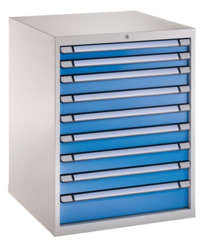 Armoire à tiroirs, 9 tiroir(s), RAL7035 gris clair/RAL 5012 bleu clair