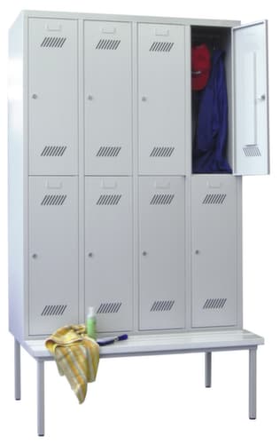 PAVOY Armoire vestiaire à deux niveaux Basis avec banc + 4x2 compartiments, largeur de compartiment 300 mm