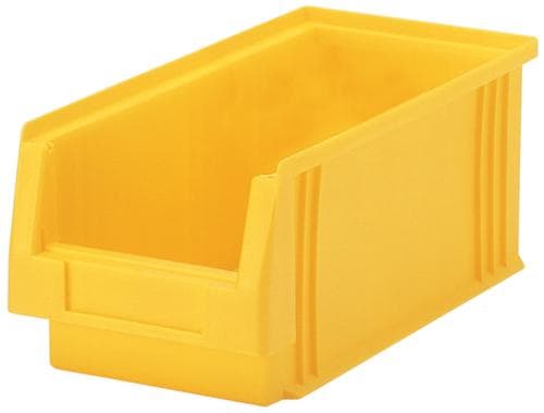 Lakape bac à bec empilable Eco adapté aux convoyeurs à rouleaux, jaune, profondeur 230 mm, polypropylène
