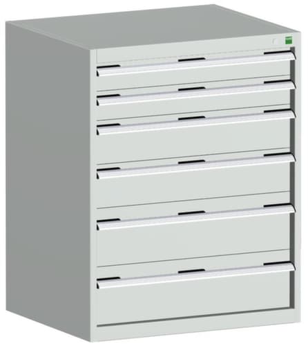 bott Armoire à tiroirs cubio surface de base 800x750 mm, 6 tiroir(s), RAL7035 gris clair/RAL7035 gris clair