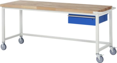 RAU Établi mobile Serie 8000, 1 tiroir, 1 barre de poussée, RAL7035 gris clair/RAL5010 bleu gentiane
