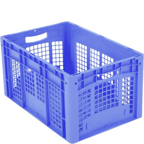 Bac gerbable norme Europe Ergonomic avec double fond nervuré + parois + fond ajourés, bleu, capacité 62 l