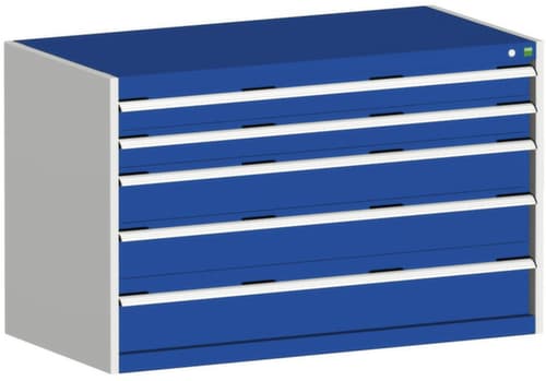 bott Armoire à tiroirs cubio surface de base 1300x650 mm, 5 tiroir(s), RAL7035 gris clair/RAL5010 bleu gentiane