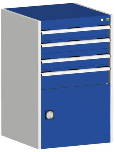 bott Armoire à tiroirs cubio surface de base 650x650 mm, 4 tiroir(s), RAL7035 gris clair/RAL5010 bleu gentiane