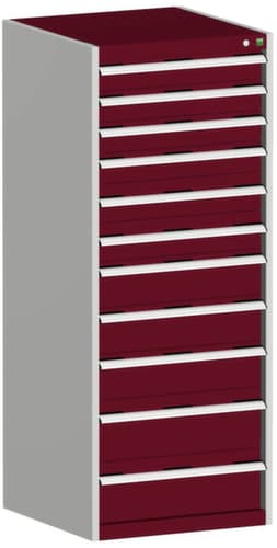 bott Armoire à tiroirs cubio surface de base 650x650 mm, 11 tiroir(s), RAL7035 gris clair/RAL3004 rouge pourpre