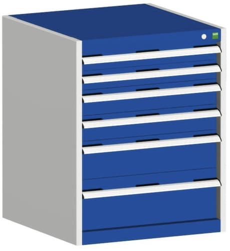 bott Armoire à tiroirs cubio surface de base 650x525 mm, 6 tiroir(s), RAL7035 gris clair/RAL5010 bleu gentiane