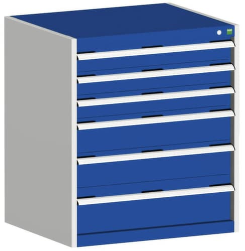 bott Armoire à tiroirs cubio surface de base 800x650 mm, 6 tiroir(s), RAL7035 gris clair/RAL5010 bleu gentiane
