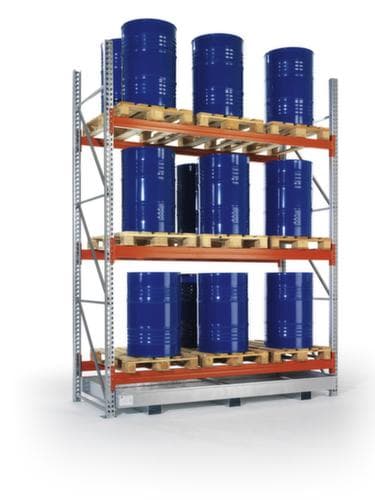 META Rayonnage à palettes MULTIPAL pour fûts et GRV/IBC pour 9 palettes, largeur 1995 mm, 3 niveaux de stockage
