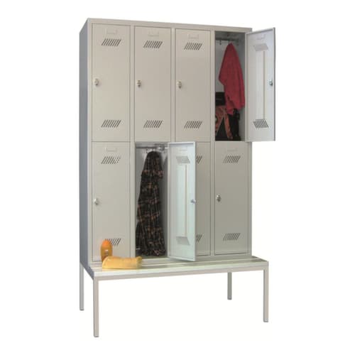 PAVOY Armoire vestiaire à deux niveaux Basis avec banc + 4x2 compartiments, largeur de compartiment 300 mm