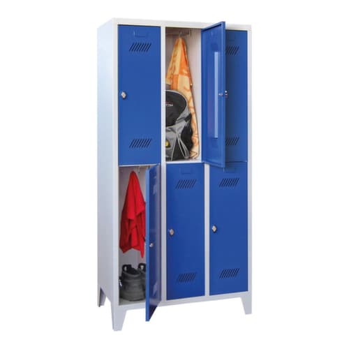 PAVOY Armoire vestiaire à deux niveaux Basis avec 3x2 compartiments, largeur de compartiment 300 mm