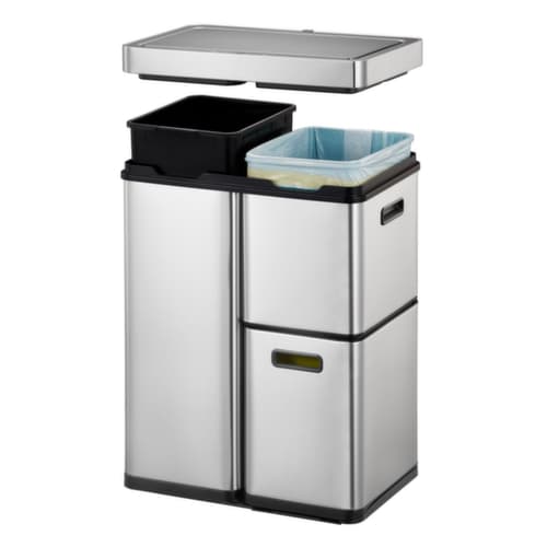 Conteneur de tri sélectif en acier inoxydable EKO Mirage Plus1x14 l/1x145 l/1x30 lHxlxP 653x486x306 mmseau intérieur en plastiquecorps matcouvercle mat
