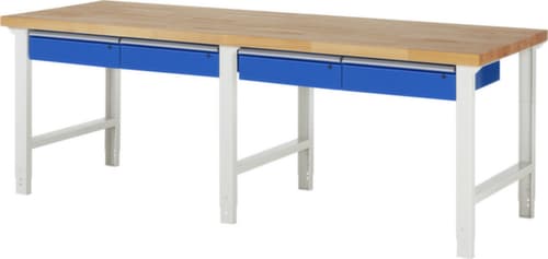 RAU Établi à hauteur réglable Serie 7000, 4 tiroirs, RAL7035 gris clair/RAL5010 bleu gentiane
