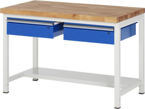 RAU Établi à hauteur réglable Serie 8000, 2 tiroirs, 1/2 tablette, RAL7035 gris clair/RAL5010 bleu gentiane