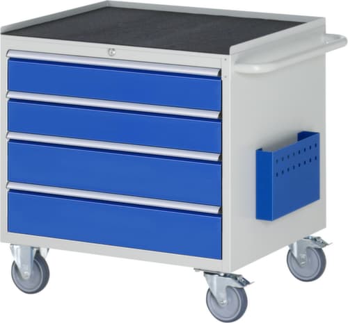RAU Établi mobile Serie 7000, 4 tiroirs, 1 pochette pour documents, 1 barre de poussée, RAL7035 gris clair/RAL5010 bleu gentiane