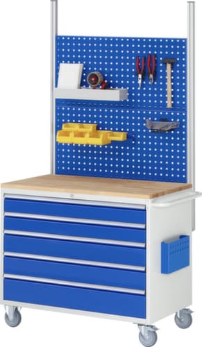 RAU Établi mobile Serie 7000, 5 tiroirs, 1 pochette pour documents, 1 barre de poussée, RAL7035 gris clair/RAL5010 bleu gentiane