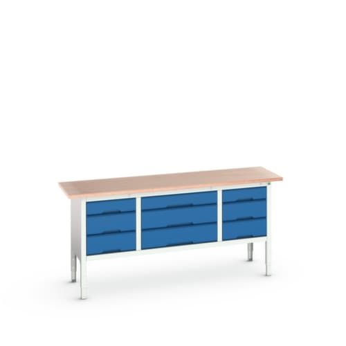 bott bloc établi à hauteur réglable verso, 9 tiroirs, RAL7035 gris clair/RAL5010 bleu gentiane