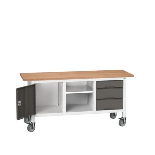 bott Bloc établi mobile verso, 3 tiroirs, 1 armoire, 1 tablette, RAL7035 gris clair/RAL7016 gris anthracite
