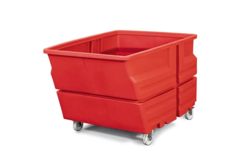bac polyvalent, capacité 800 l, rouge, 2 roulettes pivotantes et 2 fixes