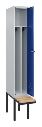 C+P Armoire vestiaire avec banc Classic Plus pour une séparation en noir et blanc, largeur de compartiment 300 mm