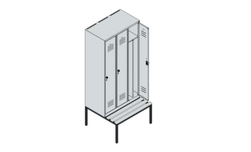 C+P Armoire vestiaire avec banc Classic Plus pour une séparation en noir et blanc, largeur de compartiment 300 mm