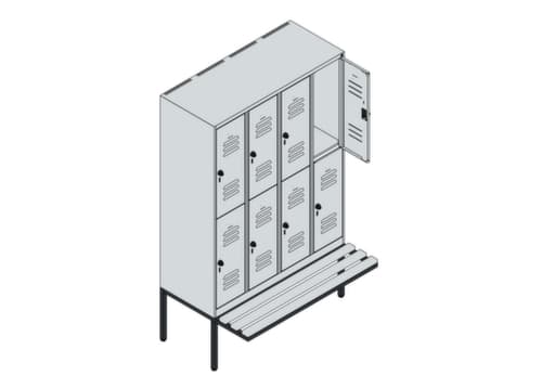 C+P Armoire vestiaire à deux niveaux Classic Plus avec banc, largeur de compartiment 300 mm
