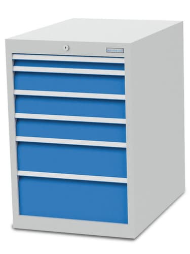 Bedrunka + Hirth Armoire à tiroirs, 6 tiroir(s), RAL7035 gris clair/RAL 5012 bleu clair