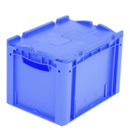 Euronorm-Stapelbehälter, blau, Inhalt 25 l, Zweiteiliger Scharnierdeckel