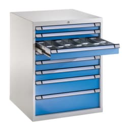 Schubladenschrank, 8 Schublade(n), RAL7035 Lichtgrau/RAL5012 Lichtblau