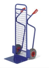 Rollcart Paketkarre mit extra hoher Gitterrückwand, Traglast 250 kg, Vollgummi-Bereifung