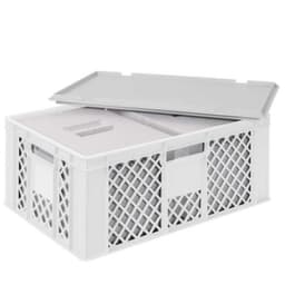 Euronorm-Stapelbehälter mit 2 Isolierboxen, weiß, Inhalt 43 l, Auflagedeckel für Isolierbox
