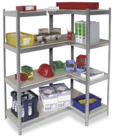 Rayonnage sans boulons à plateaux agglomérés avec 4 tablettes, hauteur x largeur x profondeur 1800 x 910 x 410 mm, 4 tablettes