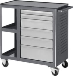 RAU Établi mobile Basic 6010, 6 tiroirs, 2 tablettes, 1 plaque perforée, anthracite/RAL7035 gris clair